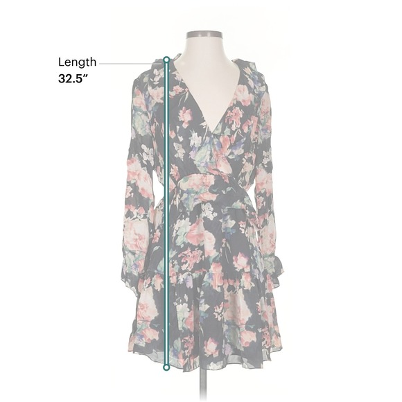 Joie Sz S Joada Floral Dress Caviar Long Sleeved‎ Mini Feminine Coquette Party - Picture 9 of 10